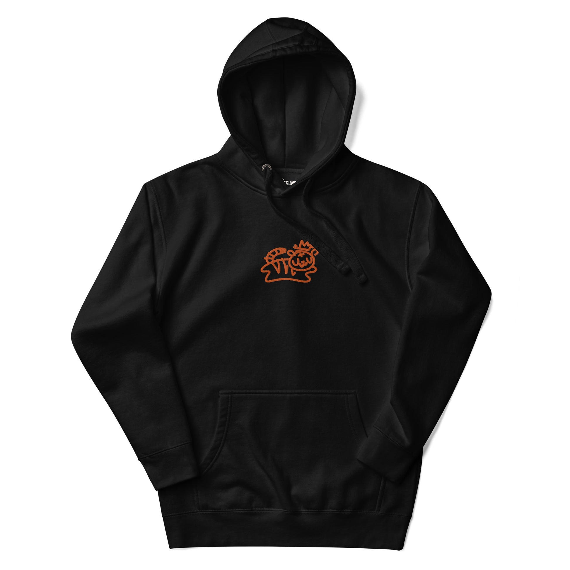 black pullover hoodie with embroidered bolt-wear tiger logo on chest 