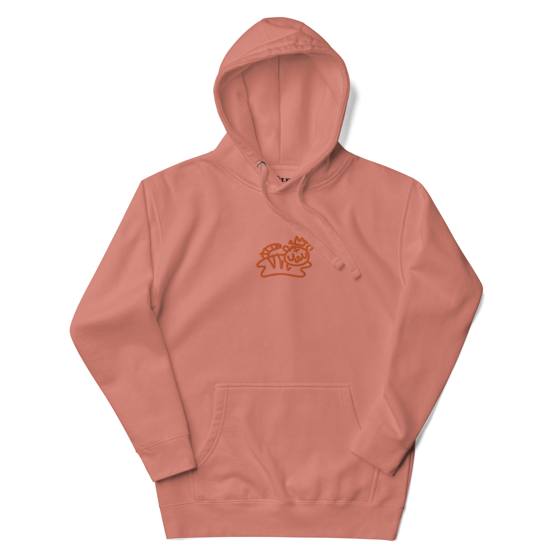 dusty rose pullover hoodie with embroidered bolt-wear tiger logo on chest 