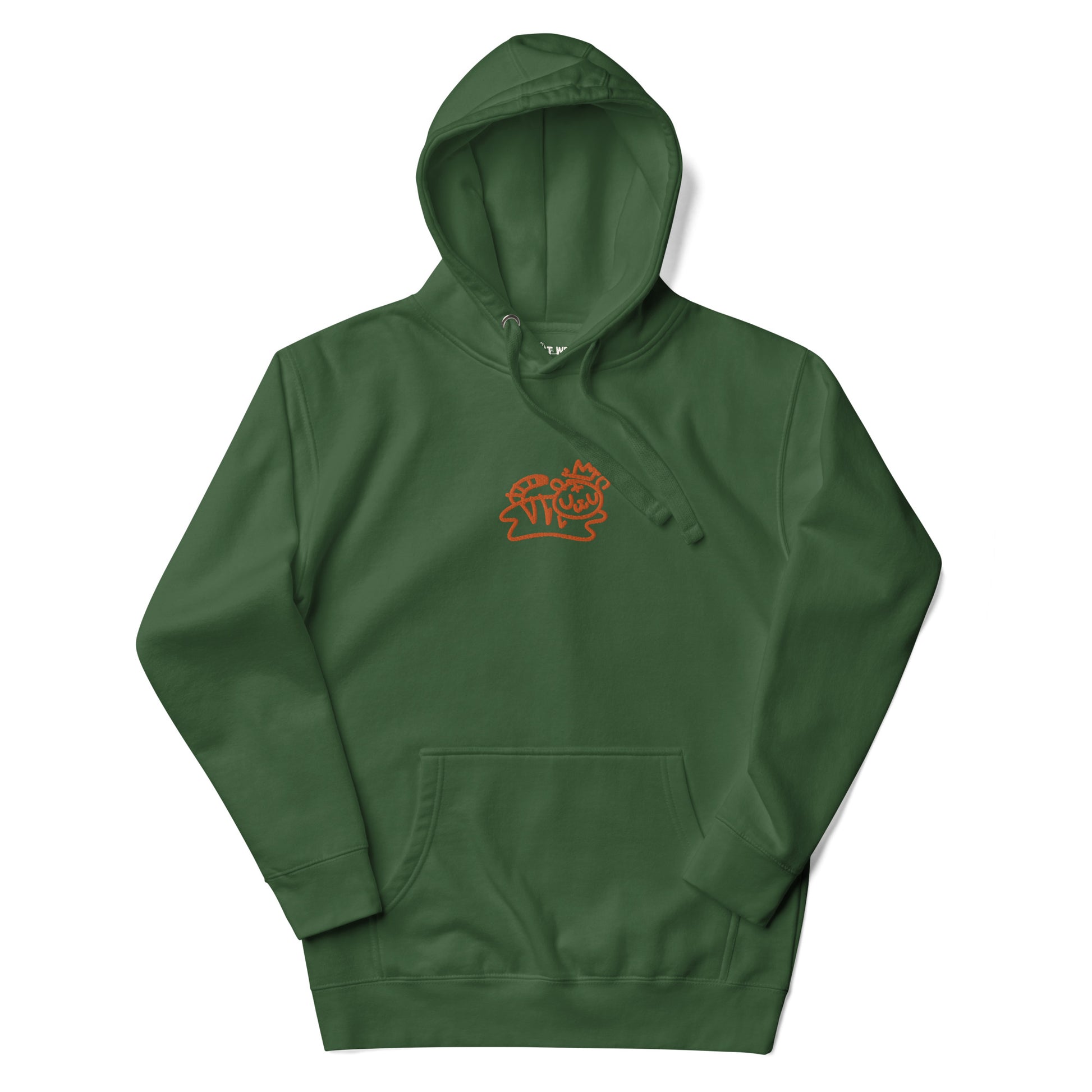 forest green pullover hoodie with embroidered bolt-wear tiger logo on chest 